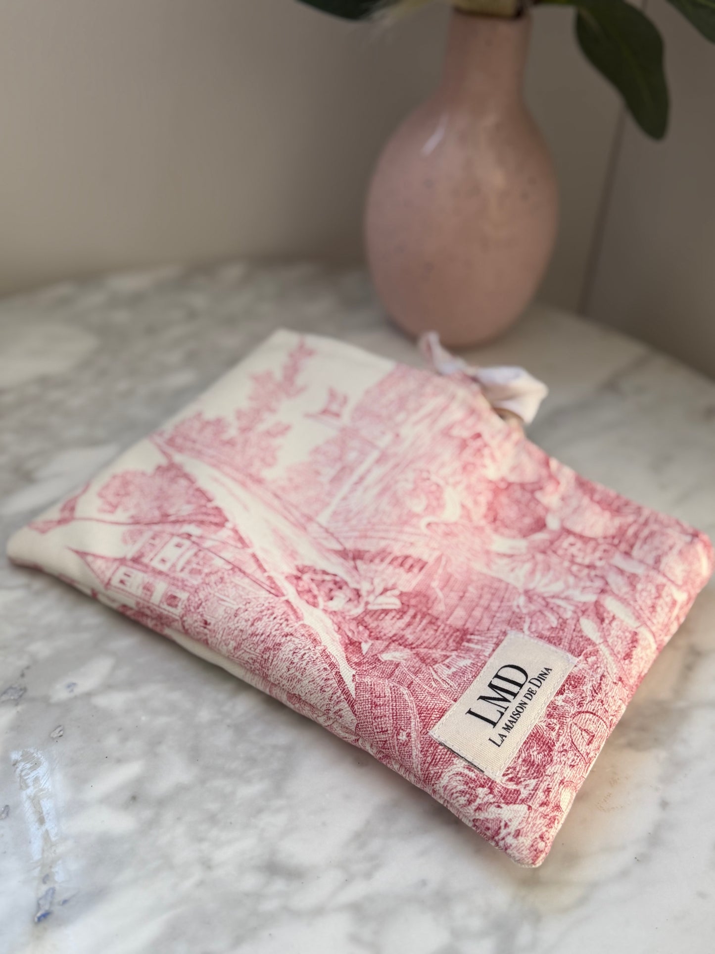 Pochette Livre Toile de Jouy Rose