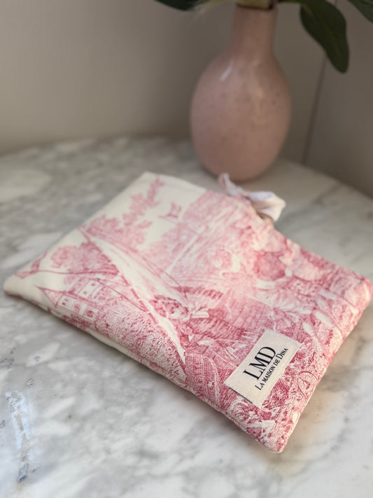 Pochette Livre Toile de Jouy Rose