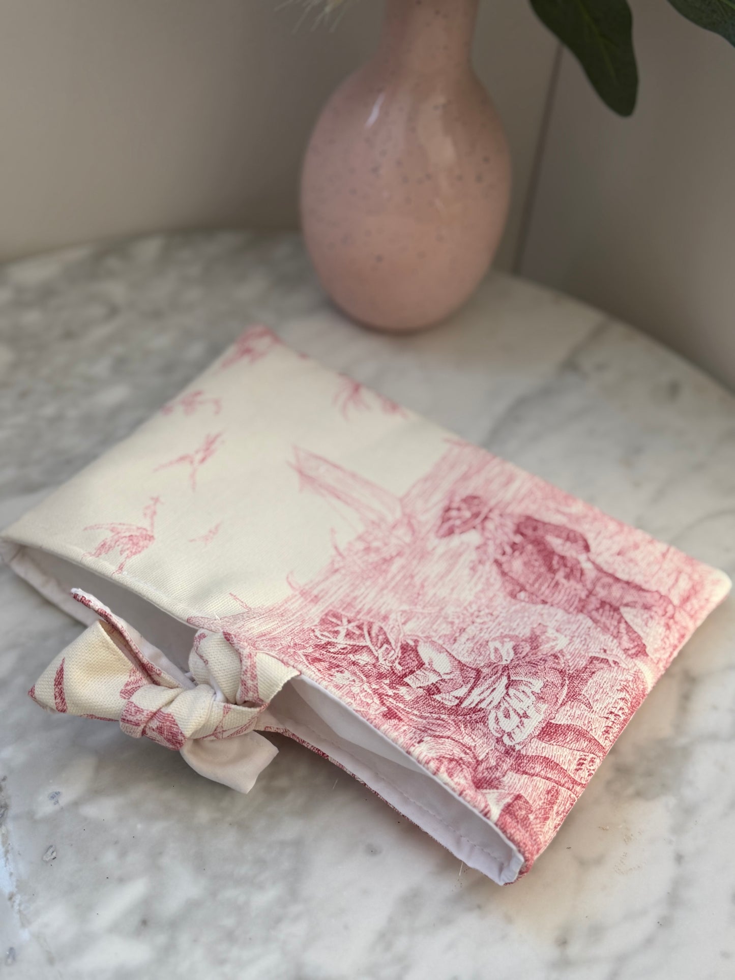 Pochette Livre Toile de Jouy Rose