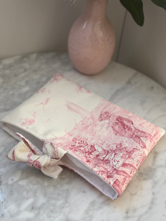 Pochette Livre Toile de Jouy Rose