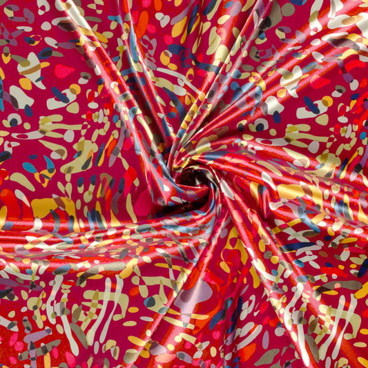 Satin Tissu Imprimé Abstrait Bordeaux