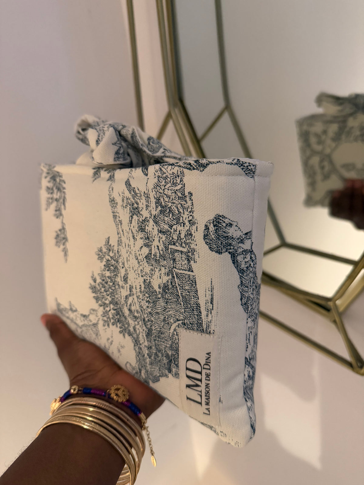 Pochette Livre Toile de Jouy Rose