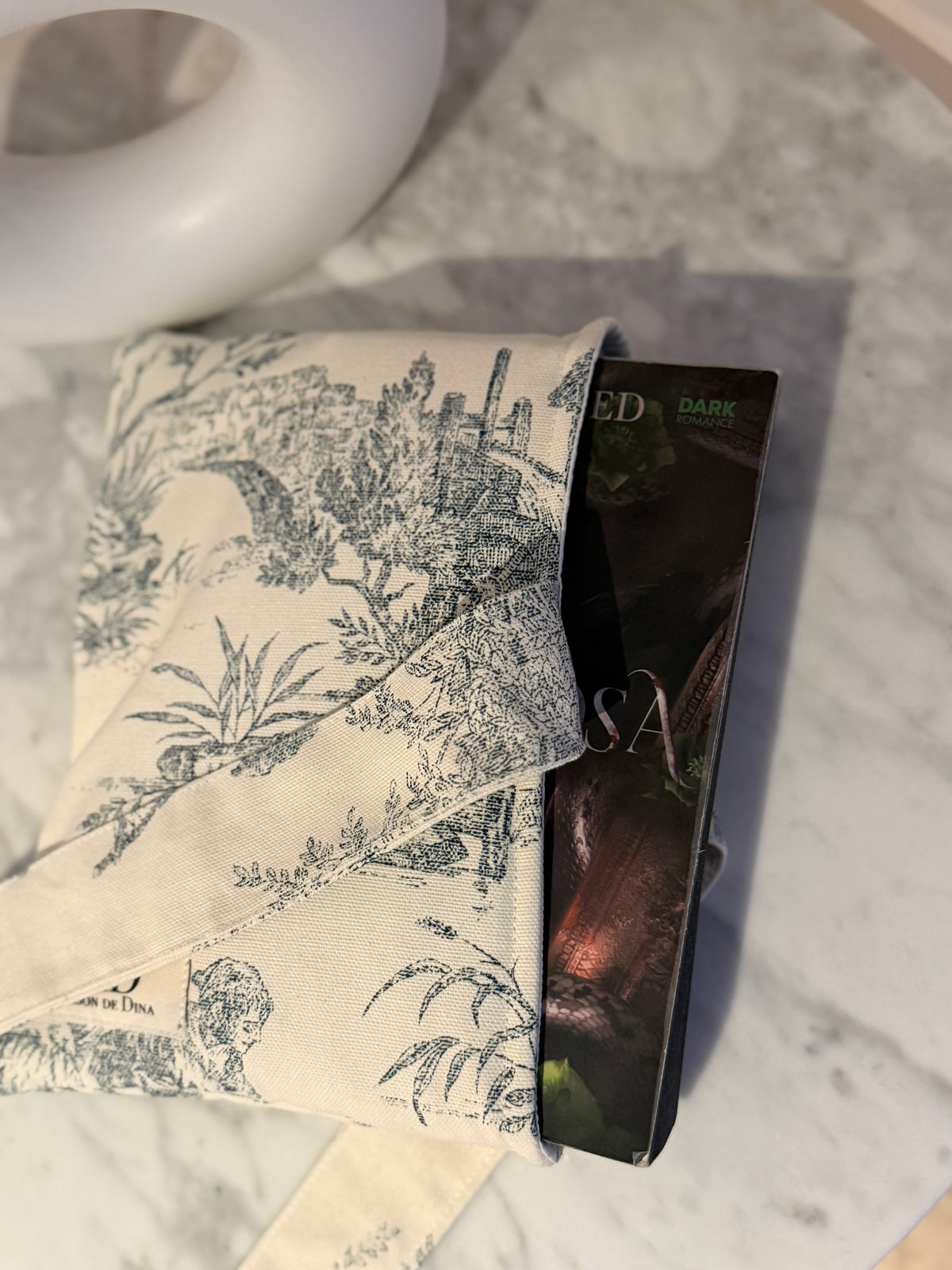 Pochette Livre Toile de Jouy Rose