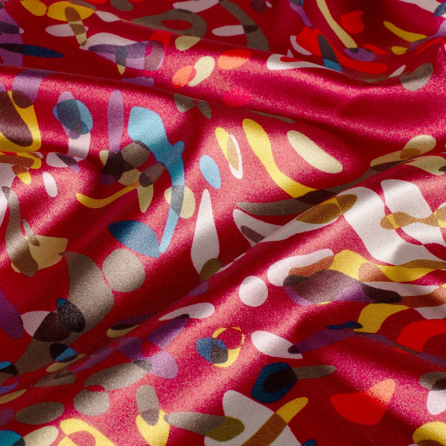 Satin Tissu Imprimé Abstrait Bordeaux