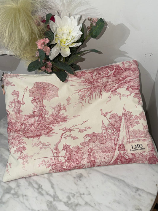 Pochette Versailles - Toile de Jouy Rouge